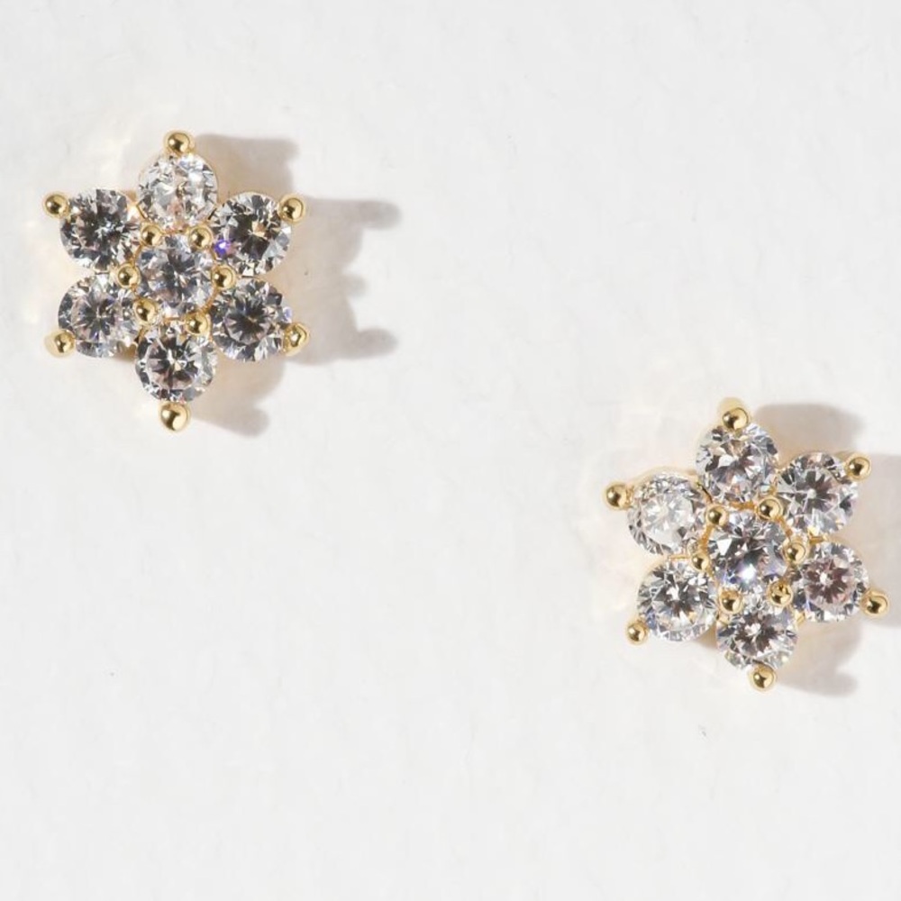 Vanessa Mooney Gold Crystal Flower Stud Earrings